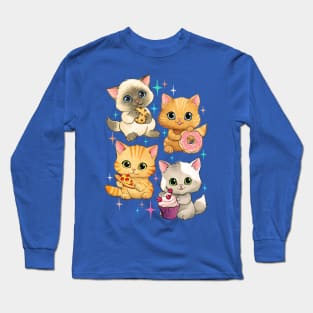 Cute Retro Kittens with Cupcakes, Cookies and More Long Sleeve T-Shirt